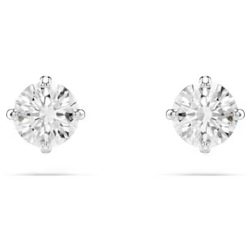 Stilla Attract stud earrings, Round cut, White, Rhodium plated by SWAROVSKI | SWAROVSKI