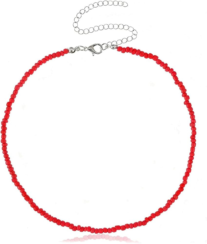 Yalice Boho Choker Necklace Chain Rice Beaded Necklaces Summer Surfer Costume Neck Accessories fo... | Amazon (US)