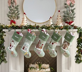 Rocking Horse Beaded Christmas Village Stocking | Pottery Barn Kids