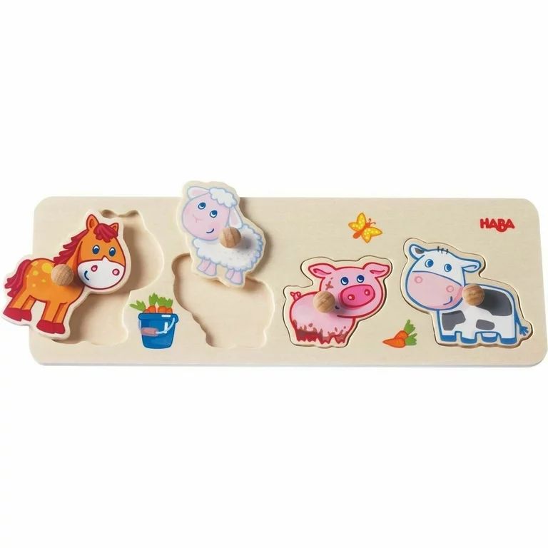 HABA Baby Farm Animals Wooden Puzzle - 4 Pieces with Jumbo Knobs for 12 Months | Walmart (US)
