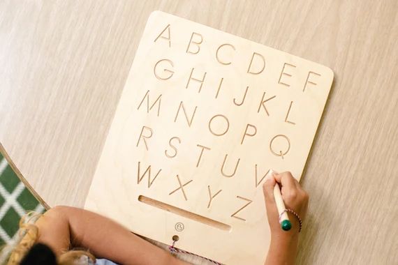 Double-Sided Wooden Alphabet Tracing Board, Uppercase & Lowercase, Motor Skills Toy | Etsy (US)