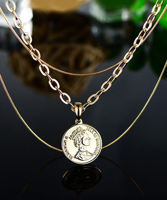 Barzel Women's Necklaces Gold/ - Goldtone Three-Strand Queen Elizabeth II Coin Pendant Necklace | Zulily