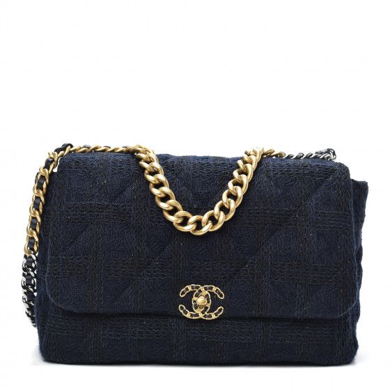 CHANEL

Tweed Quilted Maxi Chanel 19 Flap Navy | Fashionphile