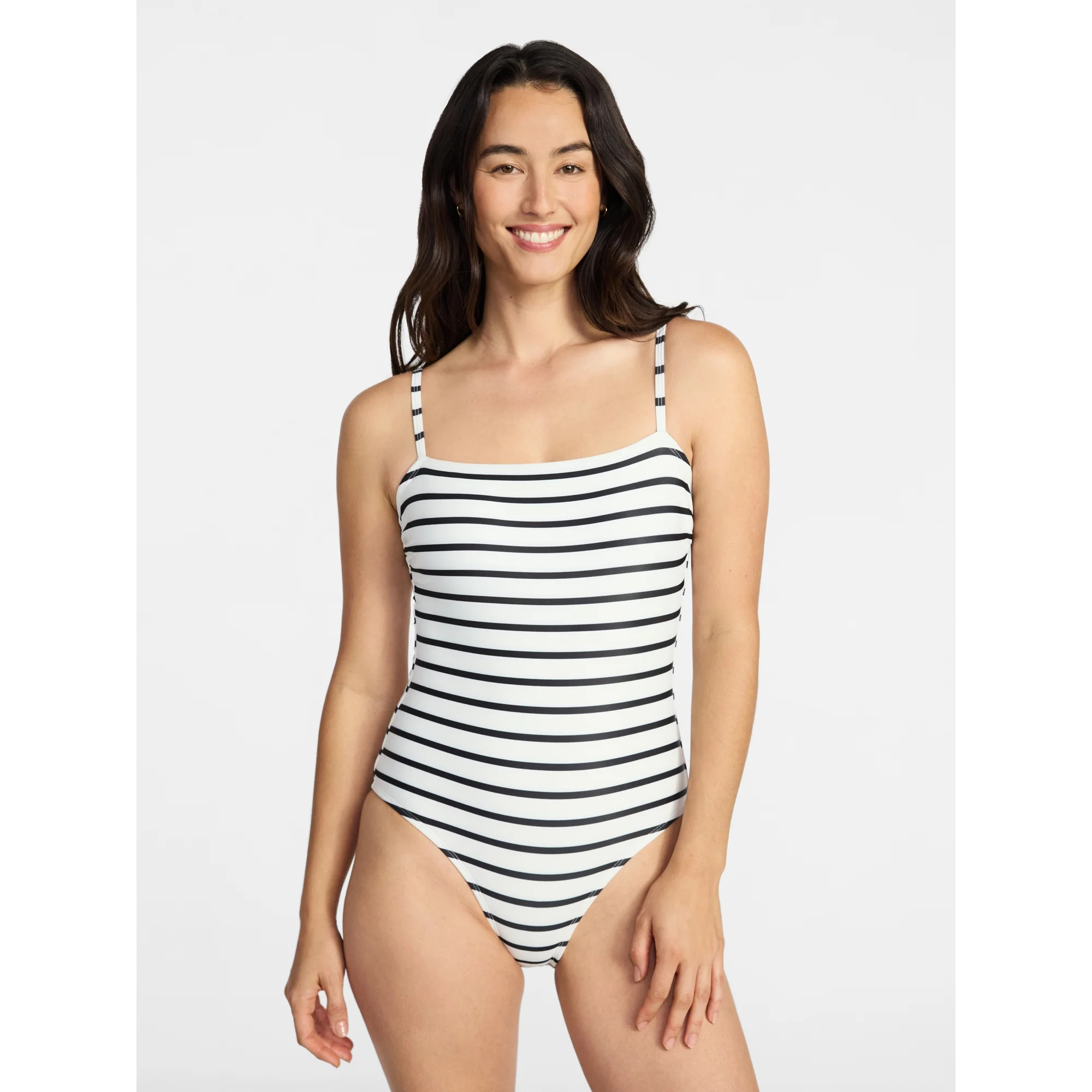 Time and Tru Women's and Women's Plus Size Harbor Square Neck One Piece Swimsuit, Sizes XS-3X | Walmart (US)