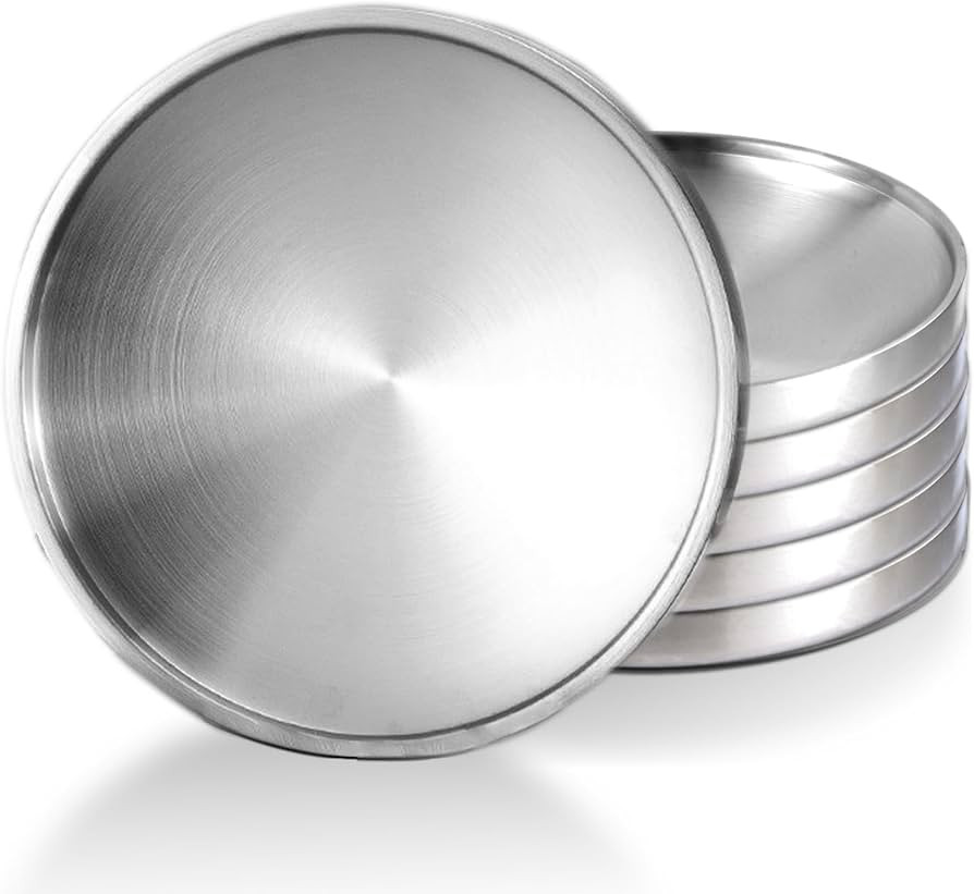 Stainless Steel Plates 6Pcs Double Layered Silver Lightweight Unbreakable Dinner Dishes Plates Se... | Amazon (US)