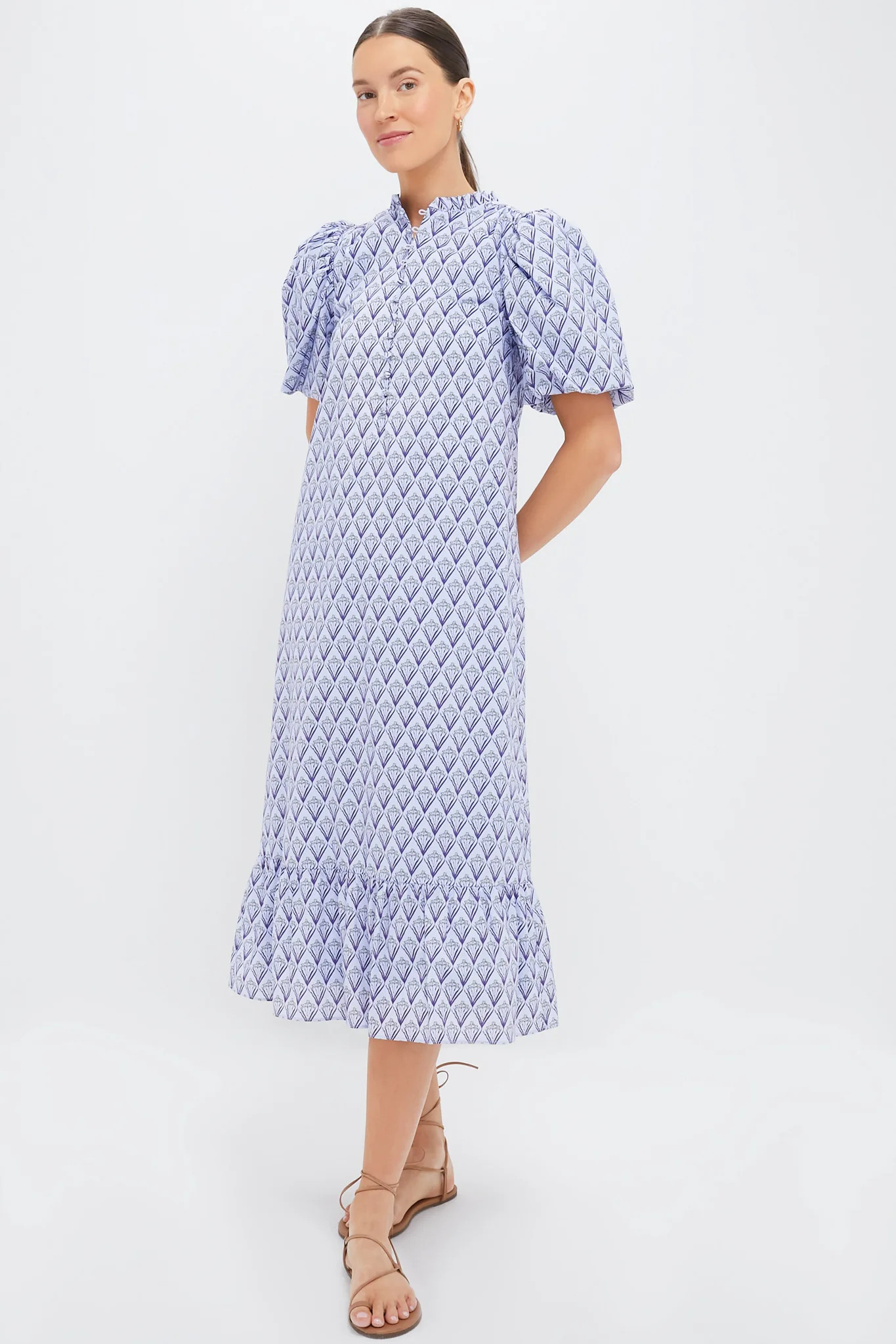 Multi Blue Leafy Floral Mimi Midi Dress | Tuckernuck (US)