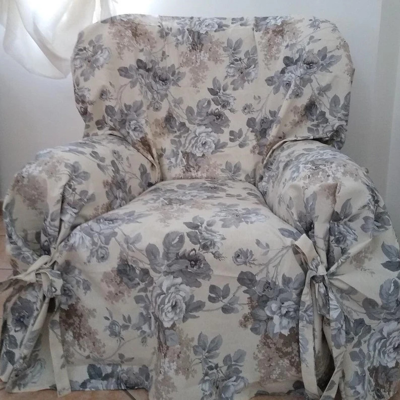 Blue Cottage Chic Sofa Cover Loveseat Armchair Slipcover Sofa - Etsy | Etsy (US)