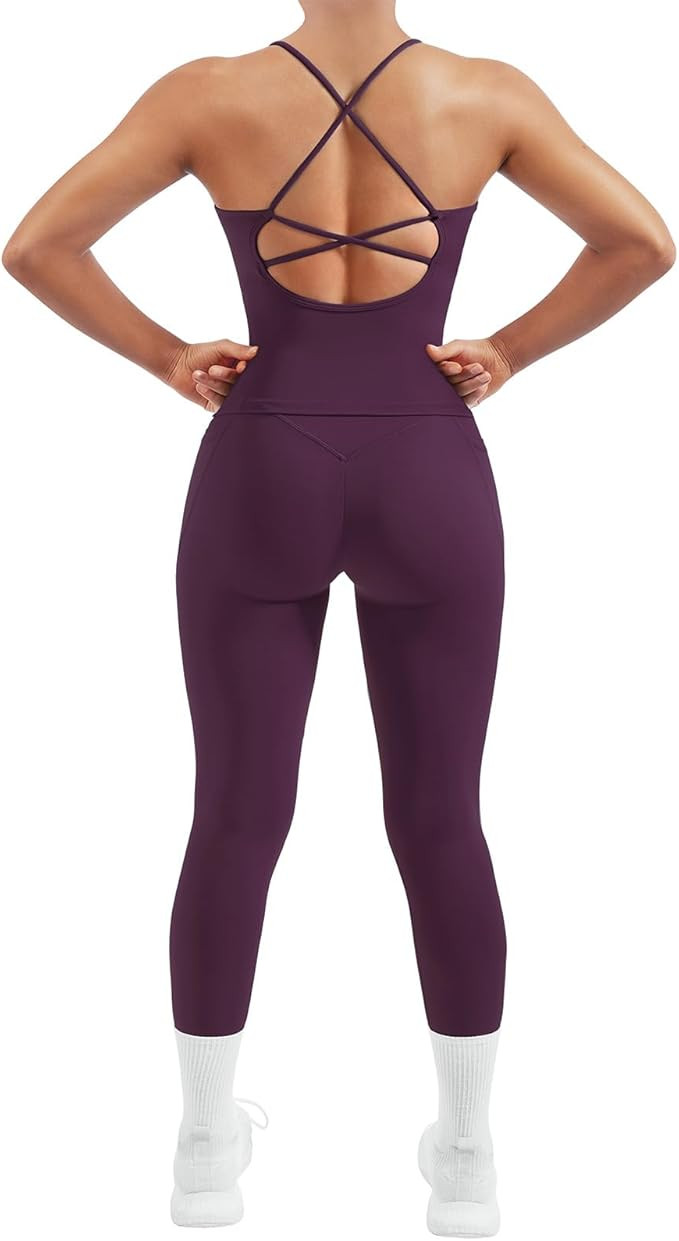 SUUKSESS Women 2 Piece Workout Sets Padded Tank Tops Tummy Control Leggings Gym Outfits | Amazon (US)