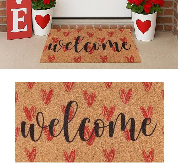 GRETJOB Valentine's Day Coir Doormat, Artificial Red Love Heart Welcome Mat Non-Slip Floor Mat En... | Amazon (US)