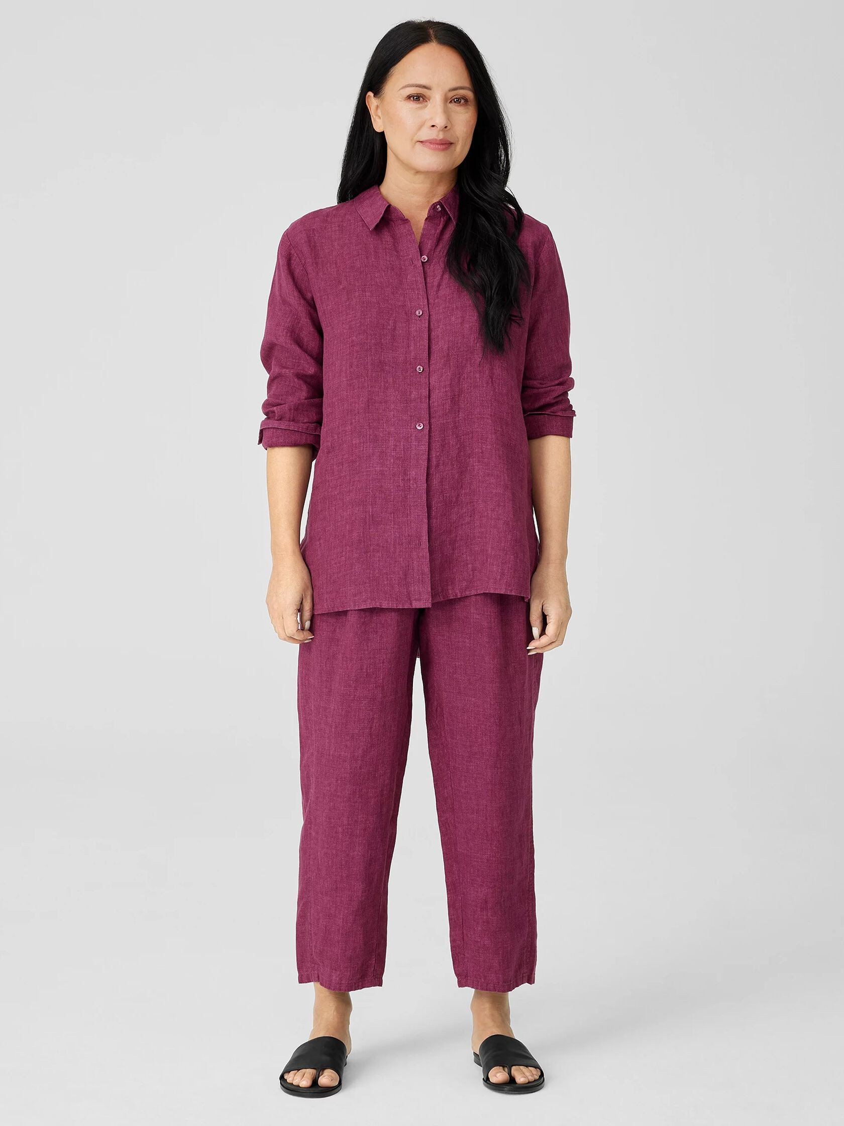 Washed Organic Linen Delave Classic Collar Shirt | Eileen Fisher