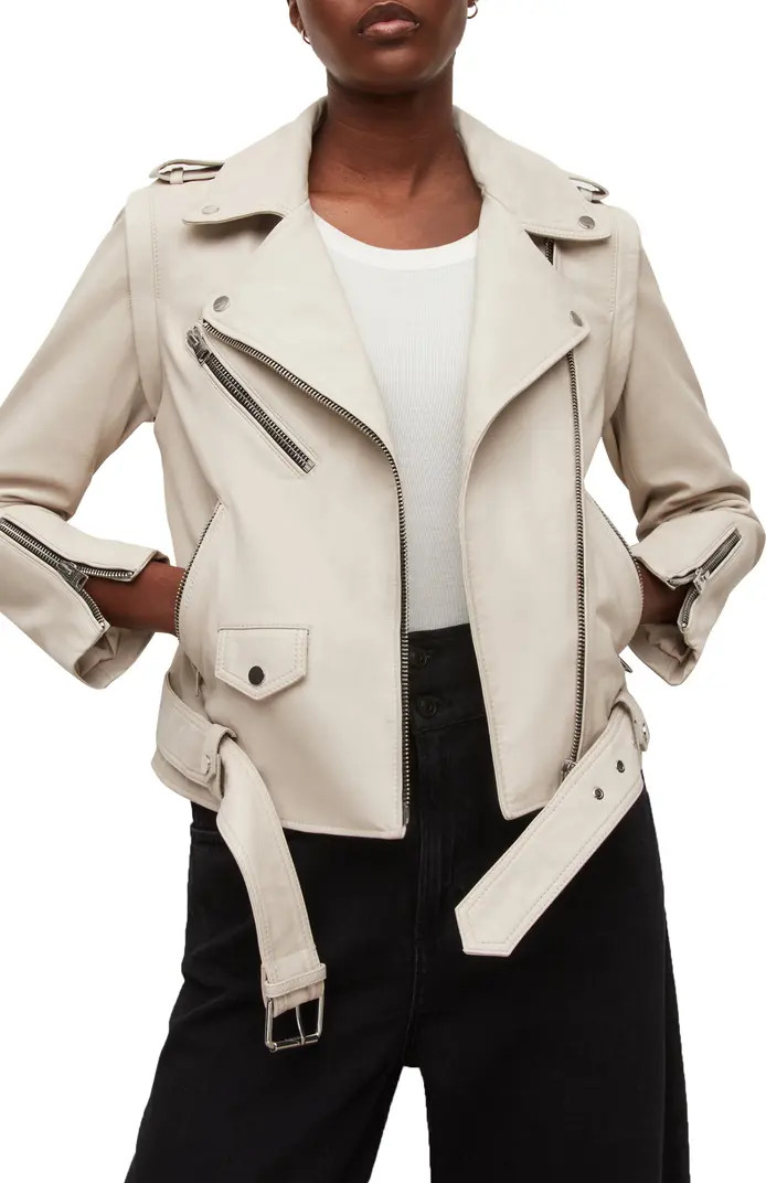 AllSaints Morgan Convertible Leather Biker Jacket | Nordstrom | Nordstrom