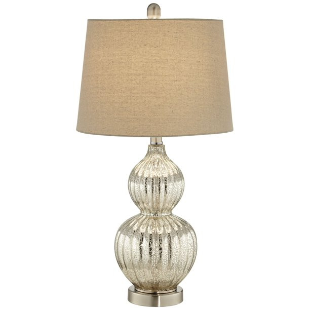 Regency Hill Cottage Table Lamp Silver Mercury Glass Fluted Double Gourd Beige Tapered Drum Shade... | Walmart (US)