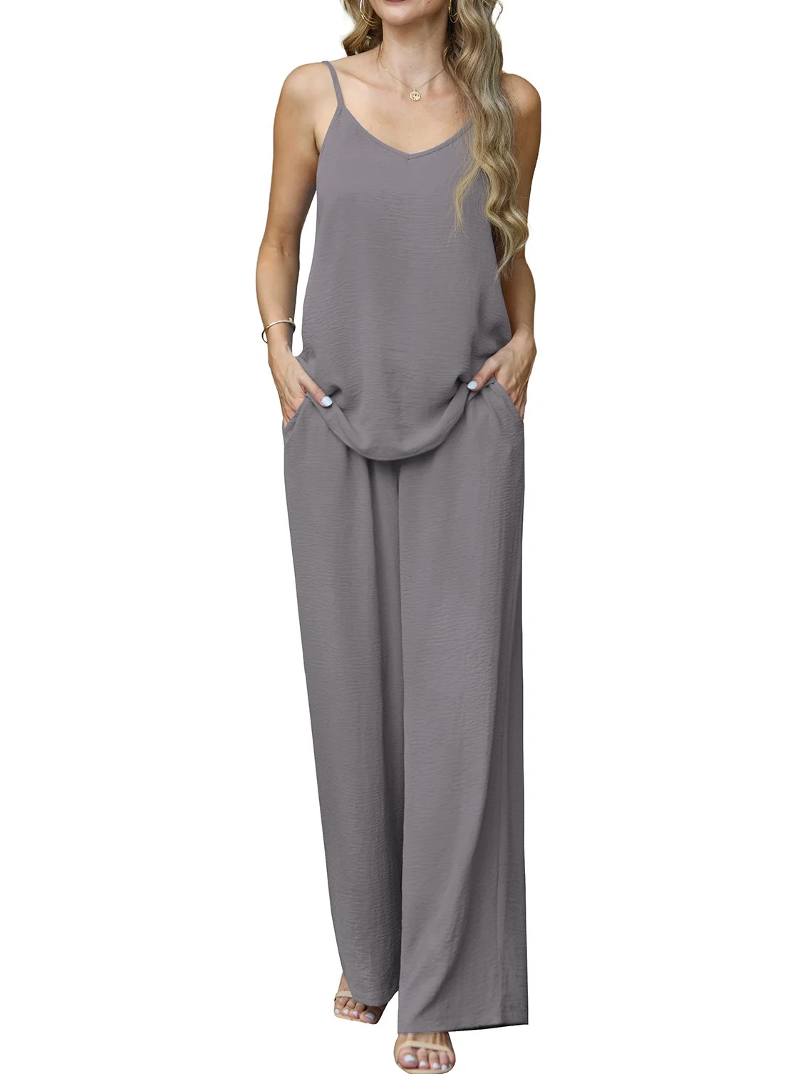 Cueply Lounge Sets for Women Summer 2 Piece Outfits Casual Tops Elastic Wide Leg Pants with Pocke... | Walmart (US)