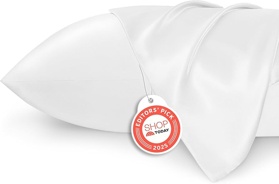 Bedsure Satin Pillowcases, Similar to Silk Pillow Cases Queen Size Set of 2, Pure White Cooling P... | Amazon (US)