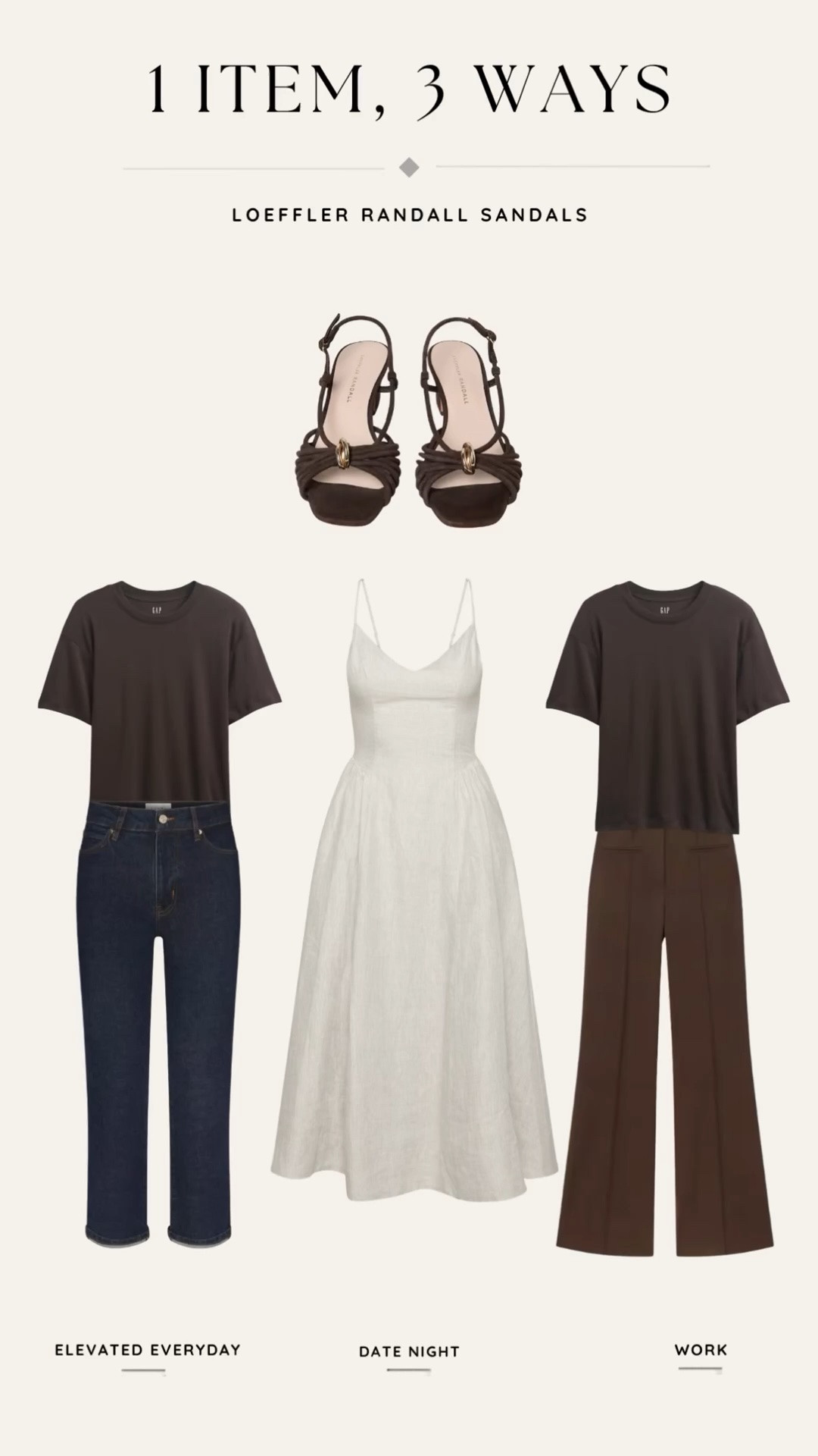 One item, three ways 🤎

These Loeffler Randall sandals are the kind of wardrobe investment I love: distinctive enough to elevate an outfit, but versatile enough to wear with everything from jeans to tailored trousers and a linen dress.

And the best part? They’re actually comfortable.

Which look would you wear: elevated everyday, date night, or work?

#LTKgrwm #LTKootd #LTKPetite
