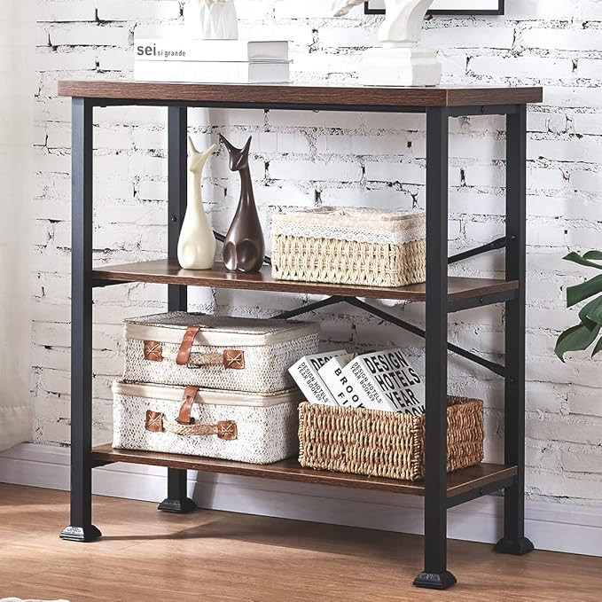 Hombazaar Bookshelf, 3-Tier Vintage Industrial Book Shelf, Rustic Wood and Metal Bookcase and Boo... | Amazon (US)