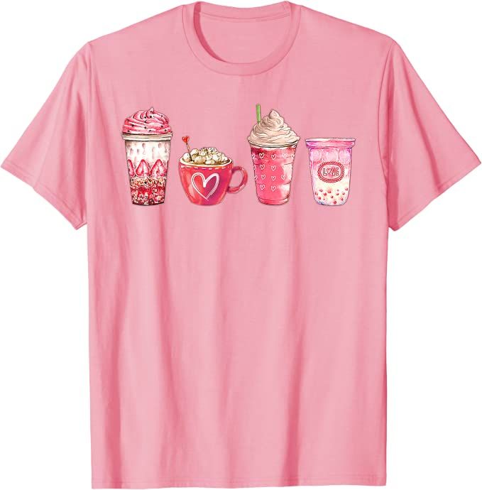 Valentines Drinking Coffee Love Heart Graphic Valentines Day T-Shirt | Amazon (US)