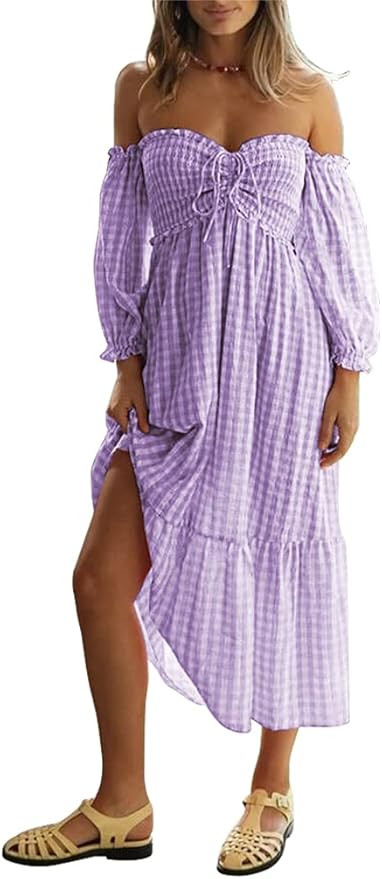 SAUKOLE Women's Summer Sleeveless Strapless Ruffle Off The Shoulder Swing Cocktail Party Dress | Amazon (US)