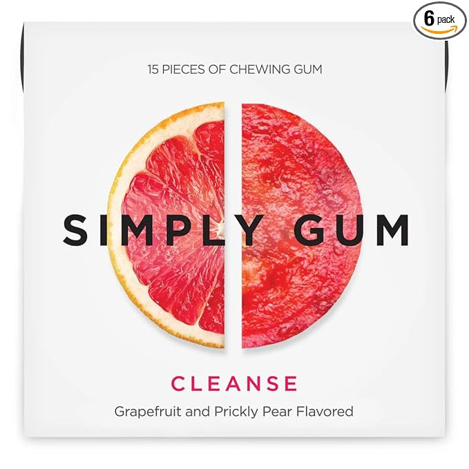 SIMPLY Gum Cleanse (Grapefruit and Prickly Pear), Plastic-Free Natural Chewing Gum, 6 Pack (90 Pi... | Amazon (US)