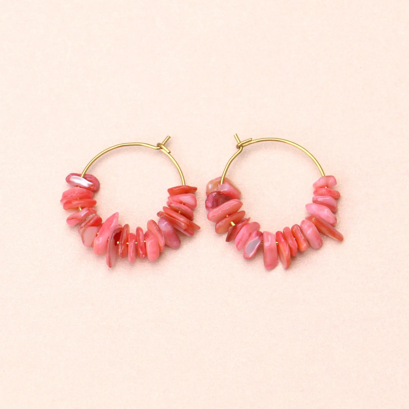 Coral Beaded Hoop Earrings | Etsy (Global)