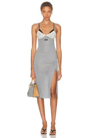 Miu Miu Lace Jersey Midi Dress in Grey | FWRD 
