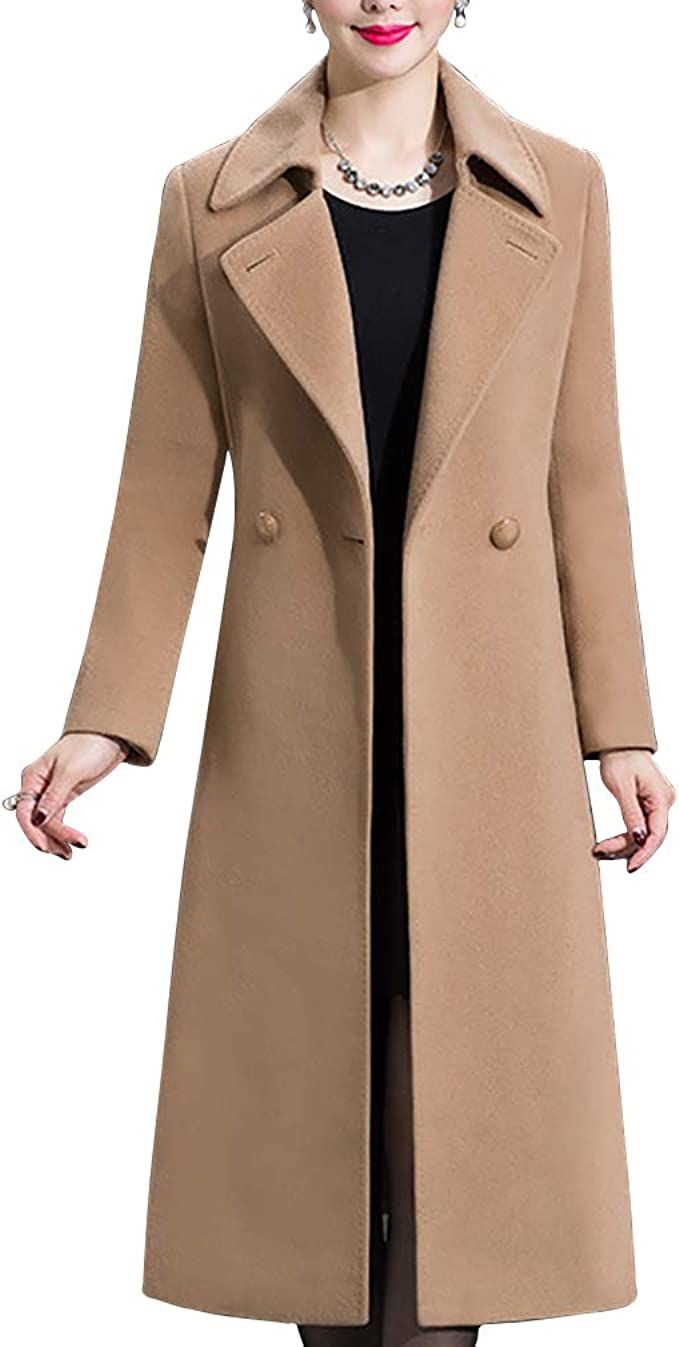 Aprsfn Women's Elegant Solid Color Mid-Length Thicken Warm Wool Blend Coat | Amazon (US)