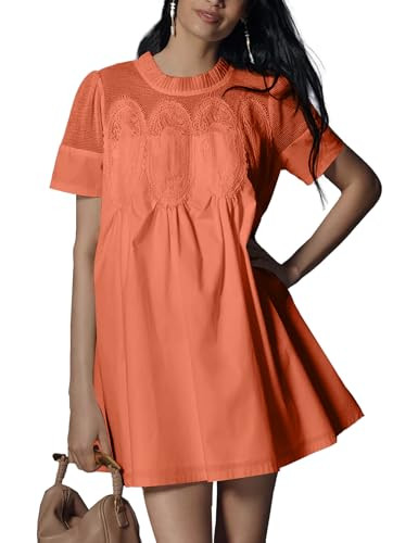 Shiyifa Womens Babydoll Lace Patchwork Dresses Summer Short Sleeve Ruffle Sundress Loose Crew Nec... | Amazon (US)