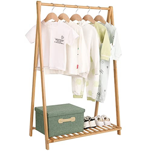 Jotsport Small Clothes Rack Kids Dress Up Storage for Playroom, Toddlers Bedroom, Bamboo Child Garment Rack with Storage Shelf, Kids Clothing Rack Costumes Organizer | Amazon (US)