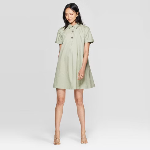 Women's Short Sleeve Collared Trapeze Mini Shirtdress - Who What Wear™ | Target