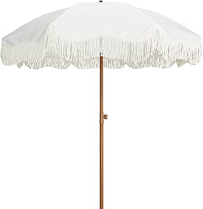 AMMSUN Boho Outdoor Umbrella with Tassels, 6.5ft Fringe Beach Umbrella, UPF50+ Picnic Umbrella Ou... | Amazon (US)
