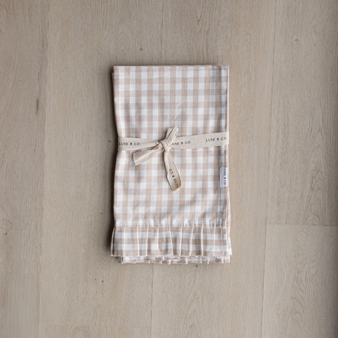 Ruffle Beige Gingham Kitchen Dish Towel | By Luxe B Co. | luxe bCO