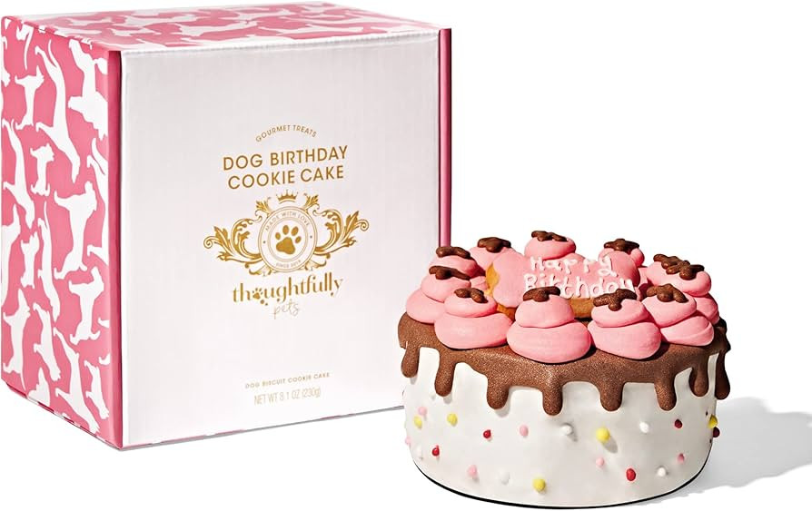 Thoughtfully Pets, Pink Dog Happy Birthday Mini Cookie Cake, Pink, Peanut Butter Flavored, Hand D... | Amazon (US)