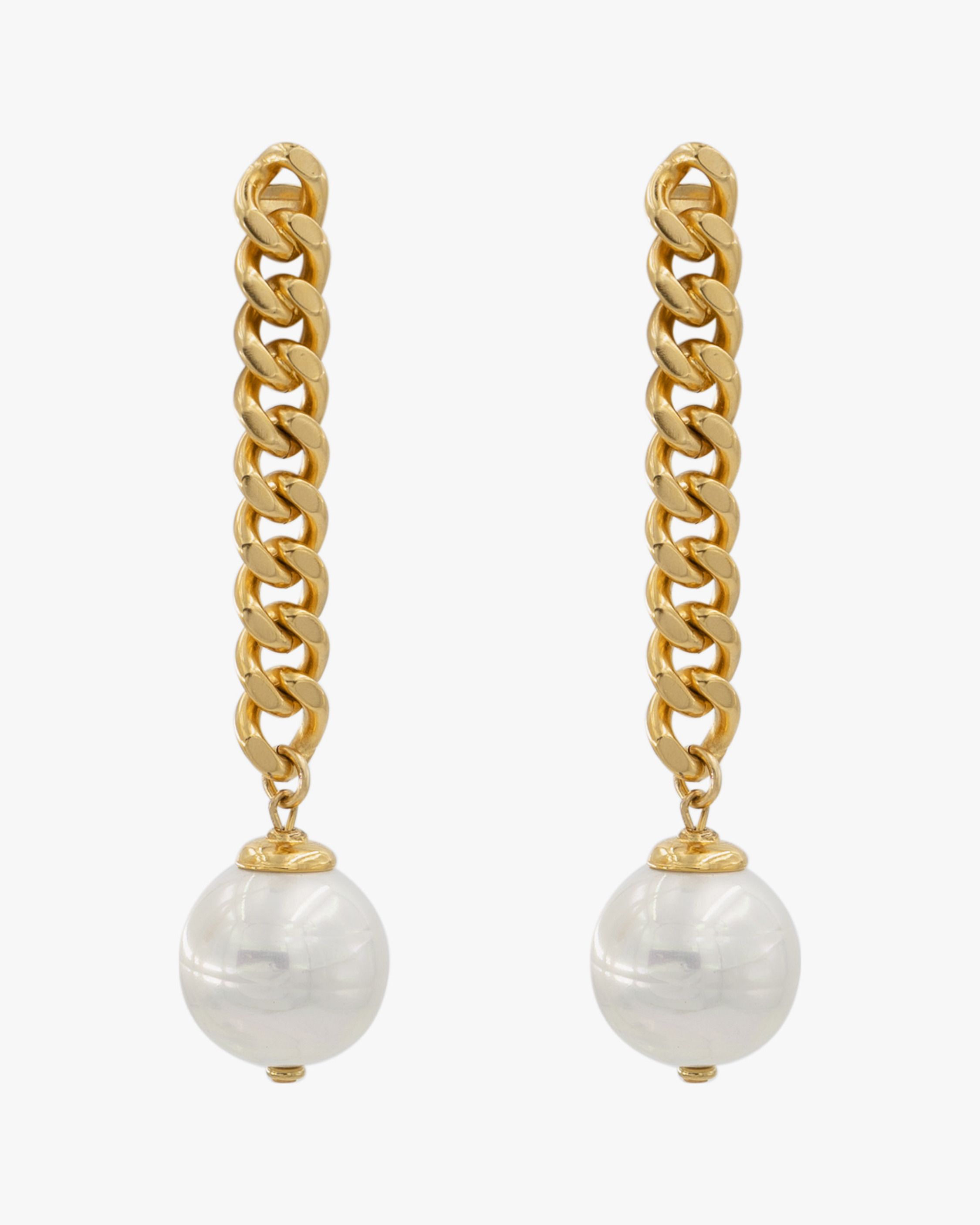 Glass Pearl Curb Chain Drop Earrings | Olivela