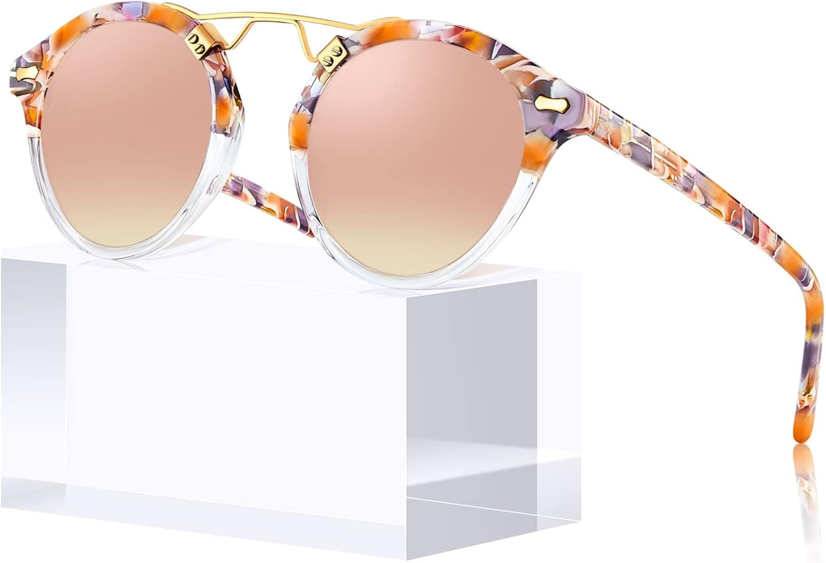 CARFIA Small Acetate Polarized Sunglasses for Women UV Protection, Retro Double Bridge Eyewear Me... | Amazon (US)