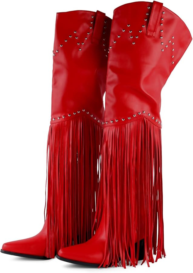 FancyQueen Faux Fur Boots for Women Knee High Furry Heel Boots Fashion Pointed Toe Snow Winter Bo... | Amazon (US)