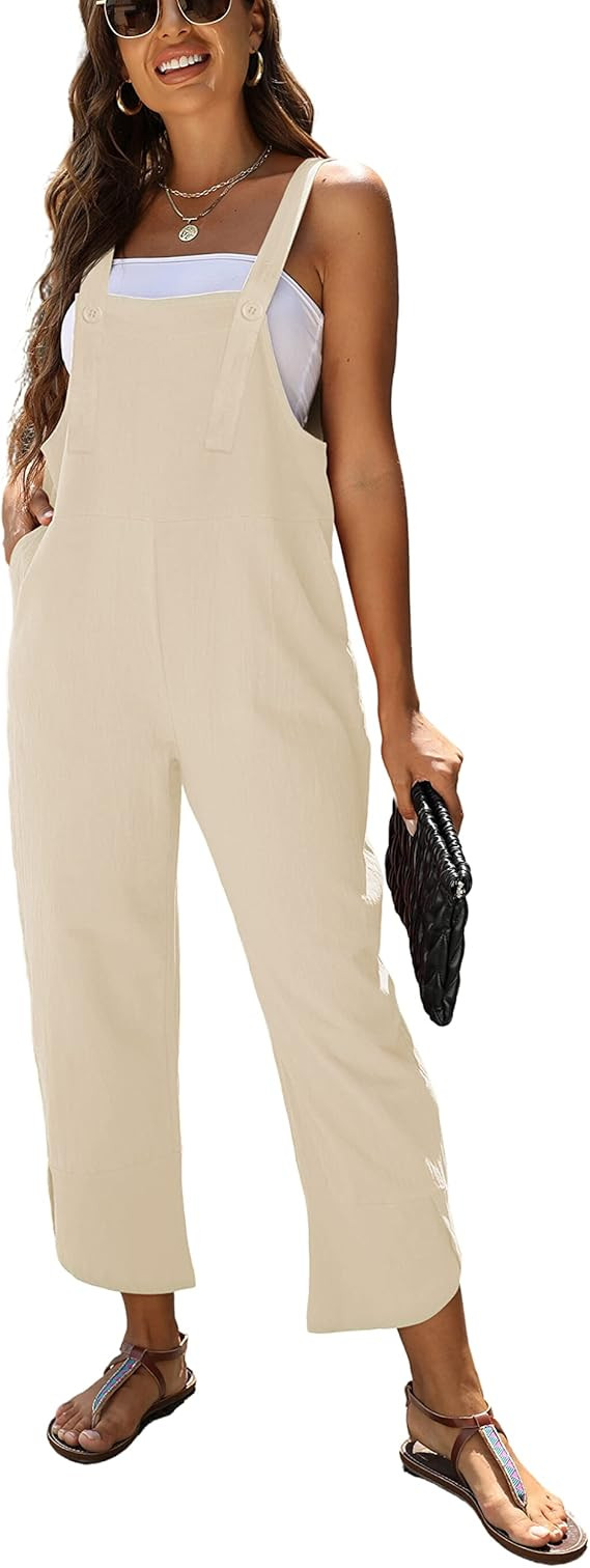 AMEBELLE Women's Sleeveless Cotton Linen Overalls Rompers Baggy Wide Leg Jumpsuits | Amazon (US)