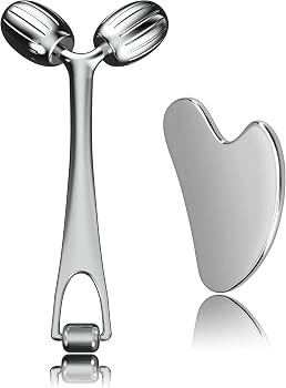 Yeamon Face Massager, Metal Face Roller Gua Sha Massage Tool for Face Neck Eye Body Skin Care, Fa... | Amazon (US)