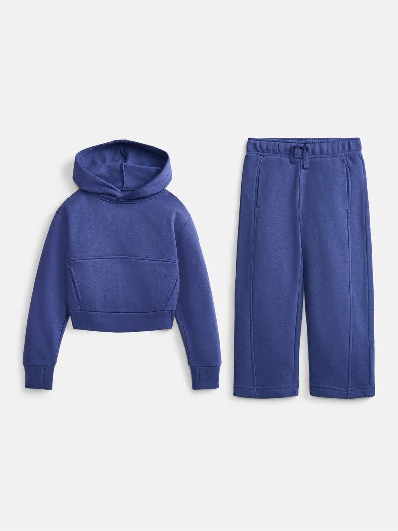 Athletic Works Girls Fleece Sweatshirt and Barrel Leg Pants, 2 Piece, Sizes 4-18 & Plus | Walmart (US)