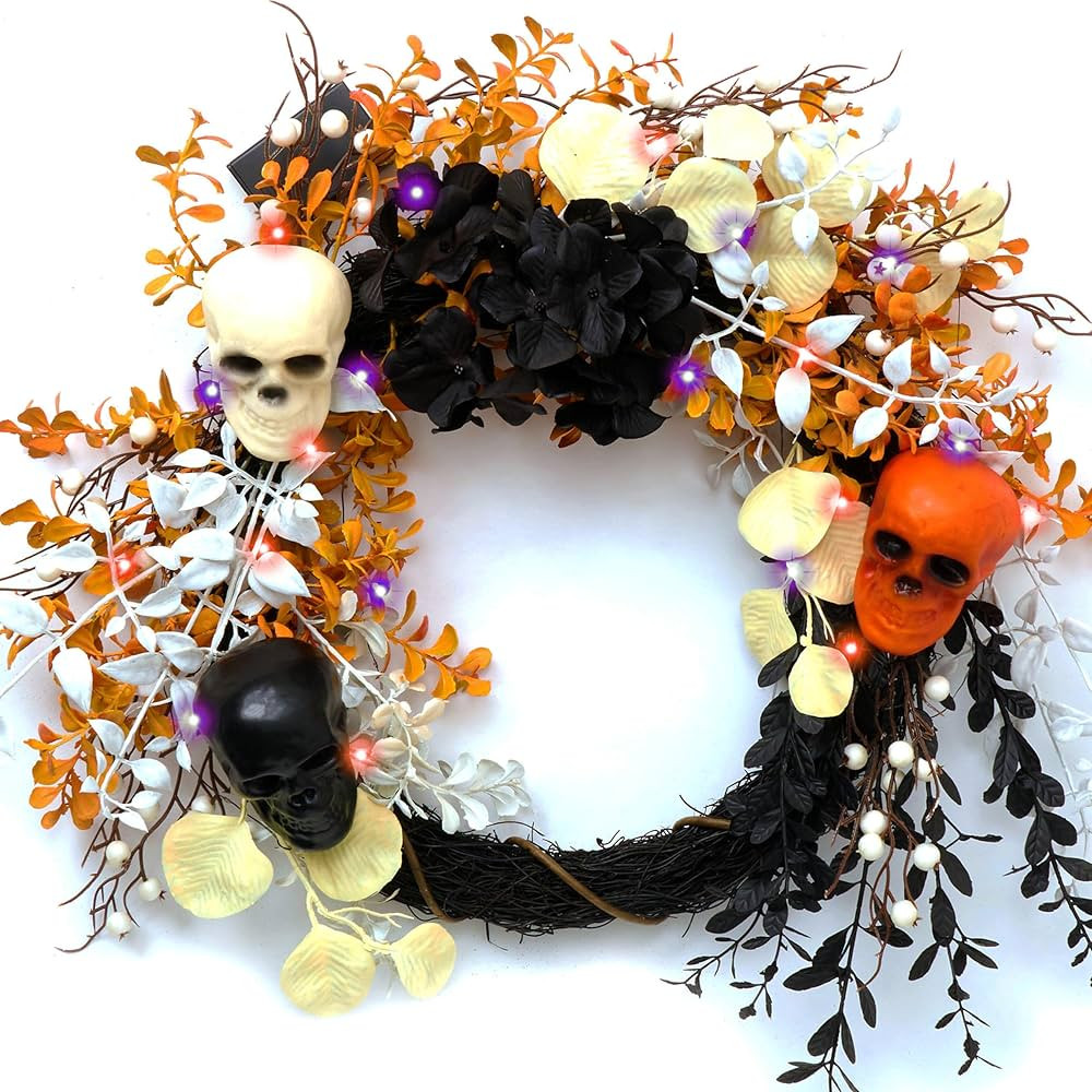 DecorbyHannah Gothic Halloween Wreath, 20 Inch Halloween Door Wreath with Lights, Halloween Decor... | Amazon (US)