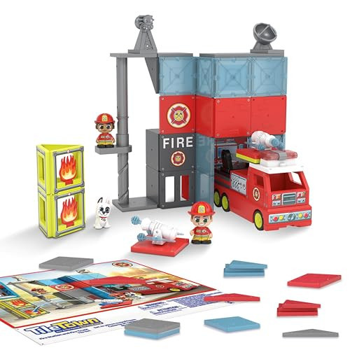 Tile Town Fire Station + Firetruck Magnetic Tiles Building Playset & Vehicle w/ Lights & Sounds + Figures, Kids 3-6+, New Action Tiles for Action Play, Creative Toy | Amazon Exclusive | Amazon (US)