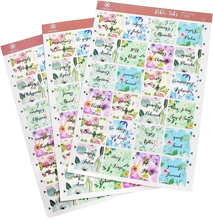 INSPRING Bible Tabs Floral Adhesive Stickers for Indexing 72 Pieces (66 Books and 6 Blanks) Chris... | Amazon (US)