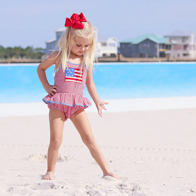 Red Gingham Seersucker Flag One Piece | Classic Whimsy