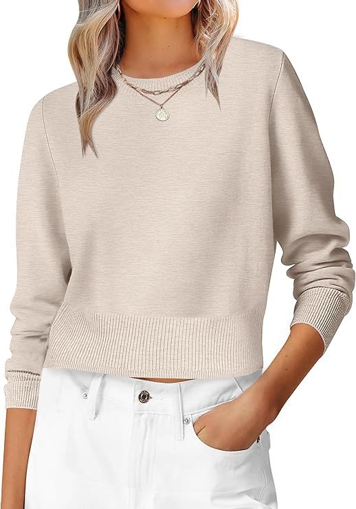 ANRABESS Women’s Long Sleeve Sweaters Cropped Crew Neck Business Casual Light Weight Sweater To... | Amazon (US)