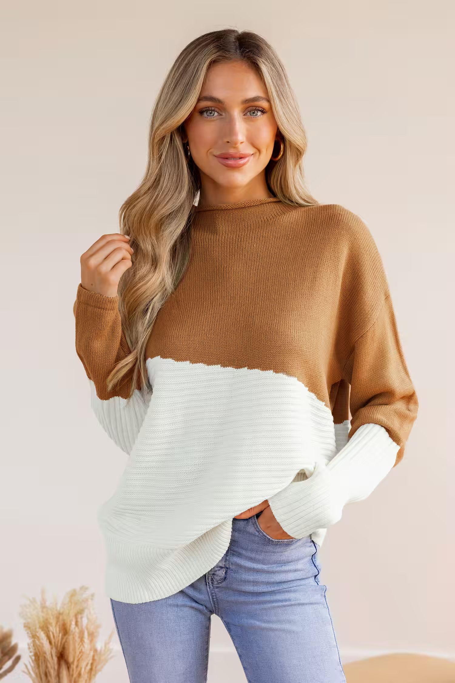 Two-Tone Mock Neck Sweater | Cupshe US