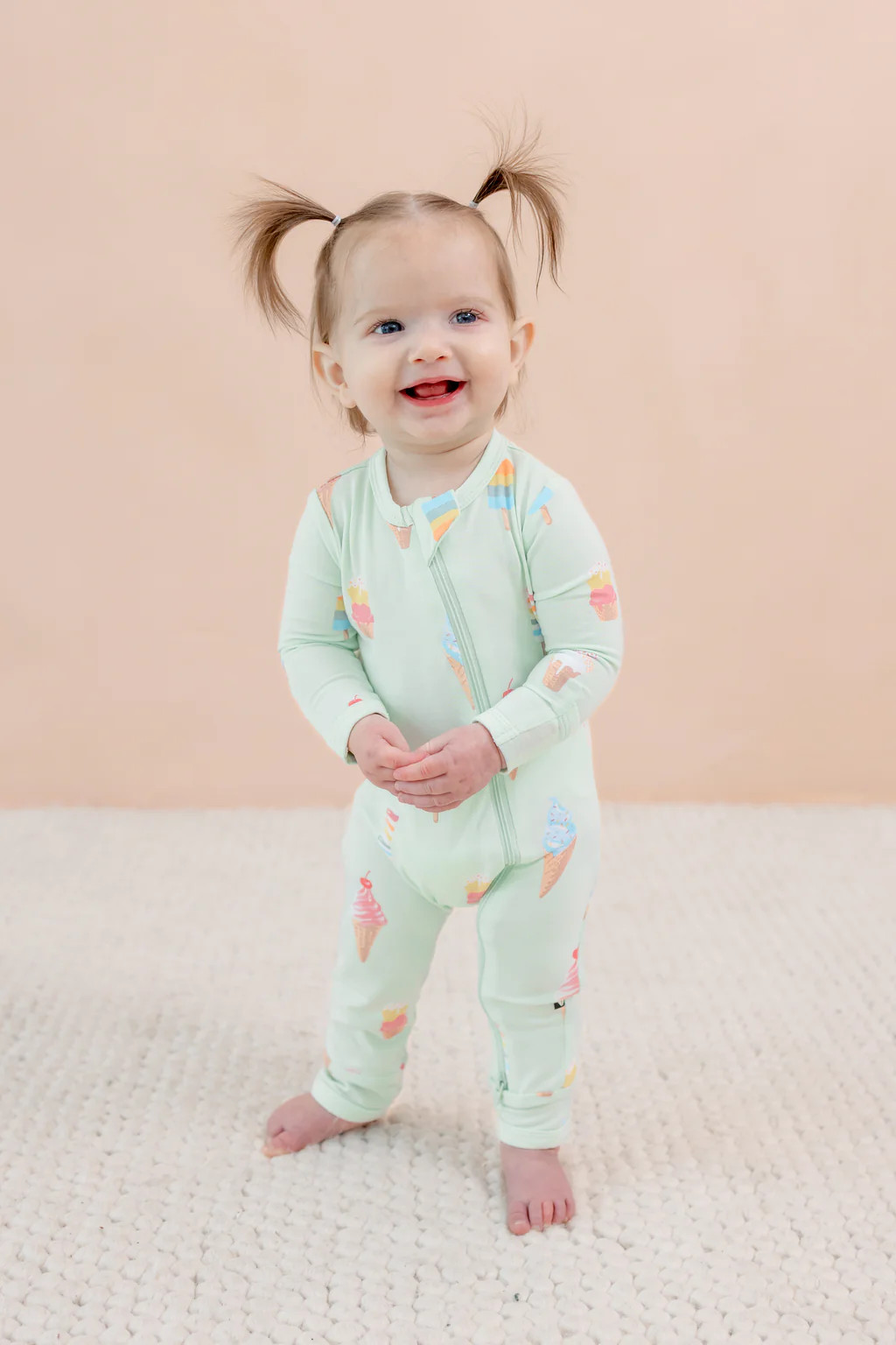 Zippered Romper in Mint Ice Cream | Kyte Baby