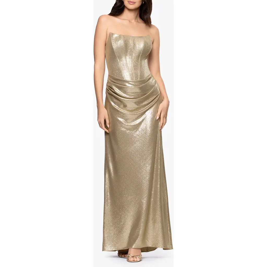 Betsy & Adam Metallic Strapless Gown in Gold at Nordstrom, Size 2 | Nordstrom