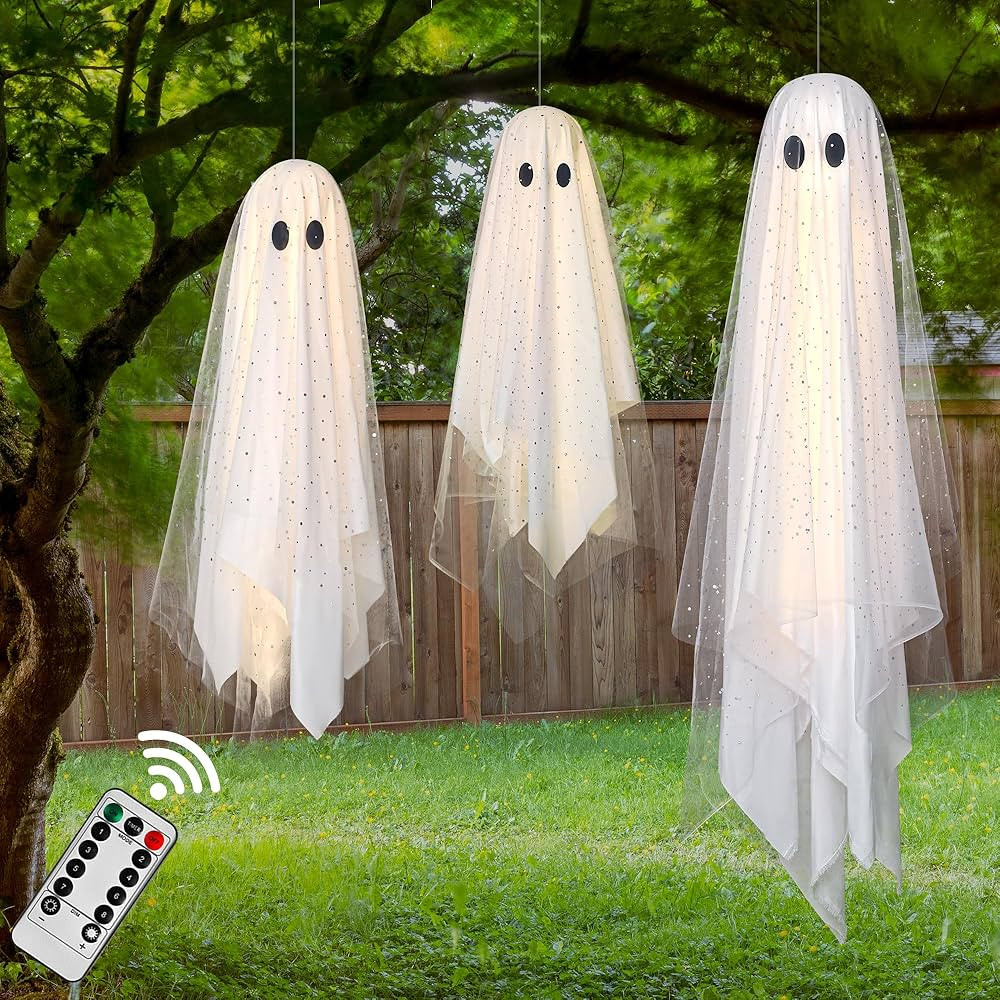 AYGXU Halloween Decorations outdoor/indoor-3pcs Hanging Ghost Decor with Light,Halloween Ornament... | Amazon (US)
