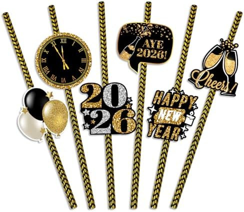 48PCS Happy New Year Straws 2026 – New Year’s Eve Striped Straws Party Supplies Decorations | Amazon (US)