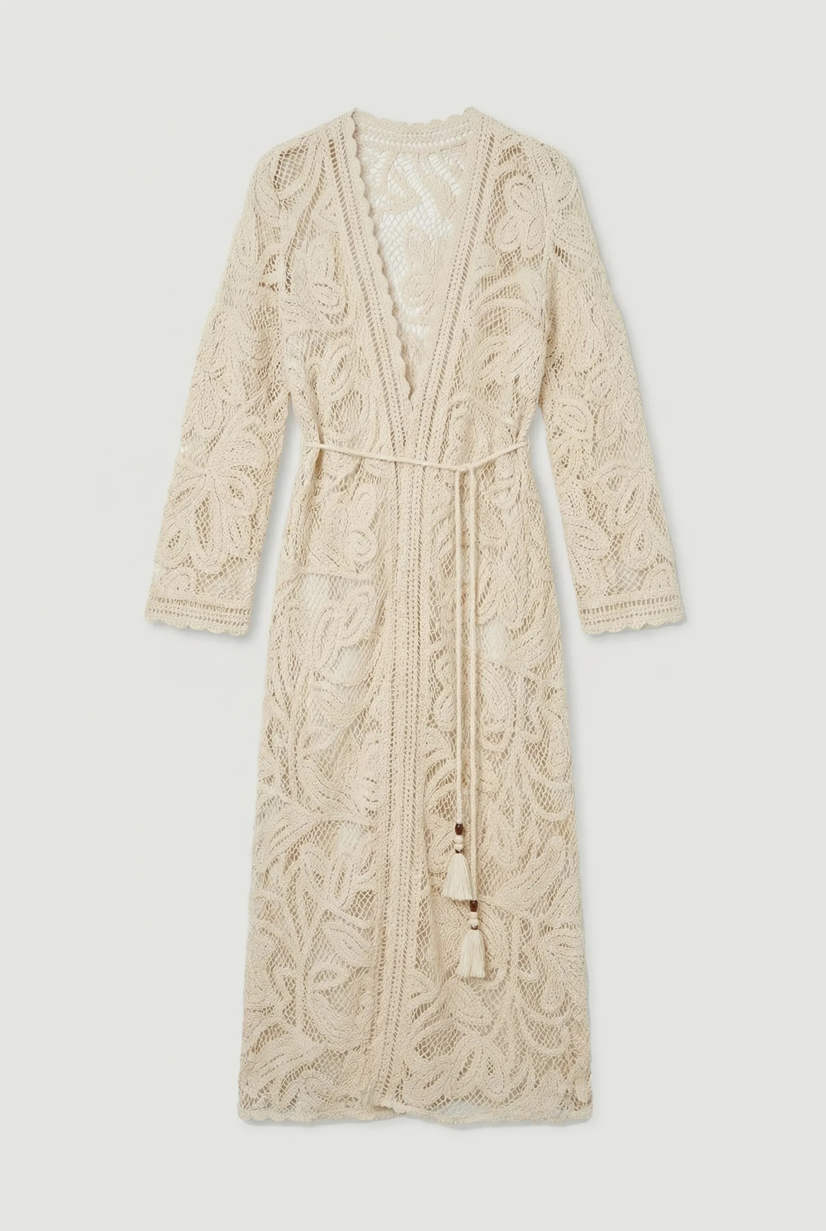 Ivory Floral Crotchet Woven Beach Kimono | Karen Millen | Karen Millen