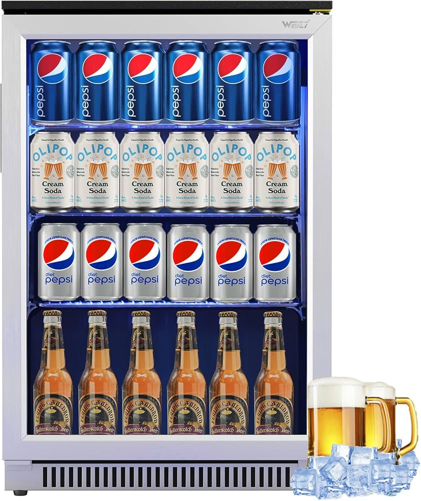 Weili 20 Inch Built in Beverage Fridge with Glass Door, 120 Can Under Counter Soda Beer Drink Ref... | Amazon (US)